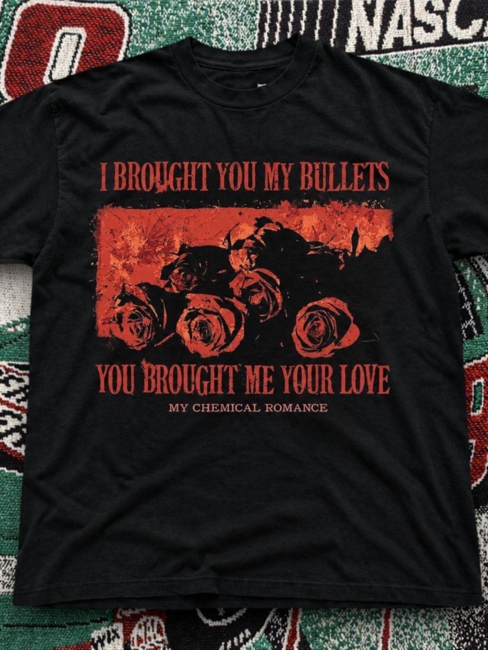 Gildan Black Tee with Red Rose My Chemical Romance Graphic